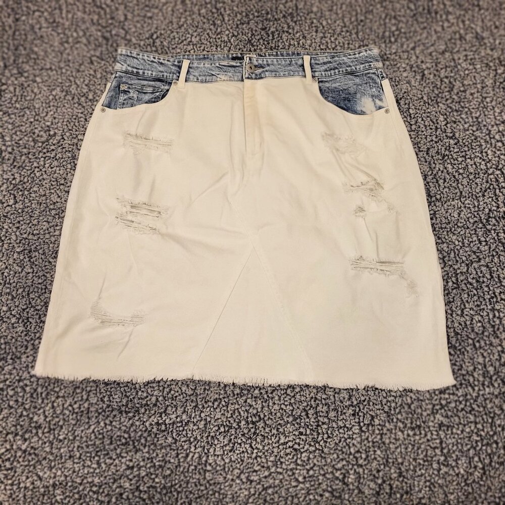 Ashley Stewart Distressed Denim Midi Skirt Beach Vacation Size 22